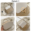 Womens Straw Bag Aesthetic Cute Woven Crossbody Buckets Totes Shoulder Bags Small Basket Beach Purse Straw Summer Handbag (White)