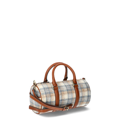 Time and Tru Women's Plaid Barrel Crossbody Bag, Cognac