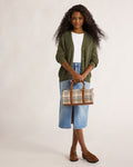 Time and Tru Women's Plaid Barrel Crossbody Bag, Cognac
