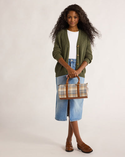 Time and Tru Women's Plaid Barrel Crossbody Bag, Cognac