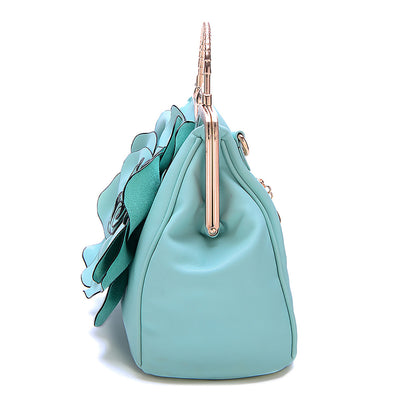Ruiatoo Handbag for Women Flower Fashion Satchel Tote PU Leather Evening Shoulder Bags with Strap for Party Light-blue