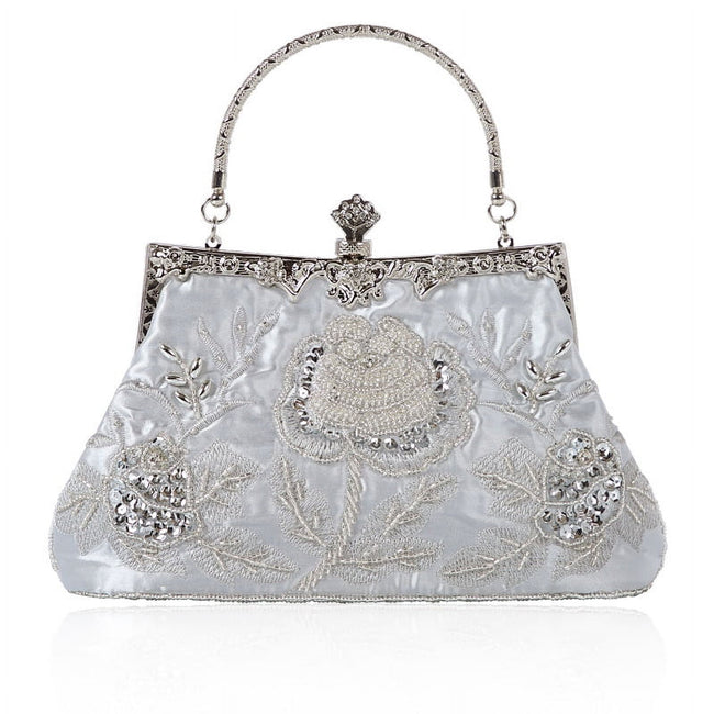 Fashion Beaded Sequin Pearl Clutch Bag for Women - Vintage Beaded Evening Bag, Bridal Bag, Clutch Bag-Silver