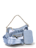 Madden NYC Women’s Clear Hobo Crossbody Handbag with Chain, Denim