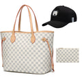 GOWELL Checkered Tote Shoulder Bag with inner pouch - PU Vegan Leather White