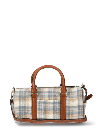 Time and Tru Women's Plaid Barrel Crossbody Bag, Cognac