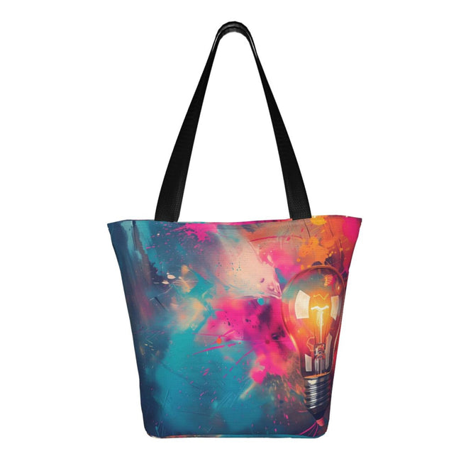 Uemuo Colorful Lightbulb Abstract Print Tote Bags for Women,Large Capacity Corduroy Bag,Reusable Grocery Shoulder Bag,Beach Tote with Zipper Closure, Daily Essentials
