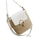 Womens Straw Bag Aesthetic Cute Woven Crossbody Buckets Totes Shoulder Bags Small Basket Beach Purse Straw Summer Handbag (White)