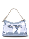 Madden NYC Women’s Clear Hobo Crossbody Handbag with Chain, Denim