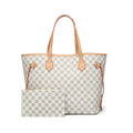 GOWELL Checkered Tote Shoulder Bag with inner pouch - PU Vegan Leather White