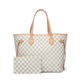 GOWELL Checkered Tote Shoulder Bag with inner pouch - PU Vegan Leather White