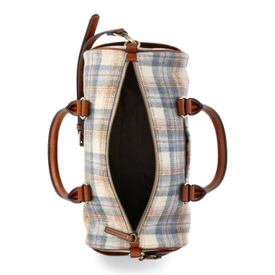 Time and Tru Women's Plaid Barrel Crossbody Bag, Cognac
